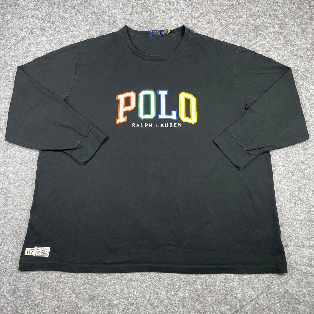 Polo Ralph Lauren T Shirt Mens 3XB Black Long Sleeve Multi Color Block Lettering